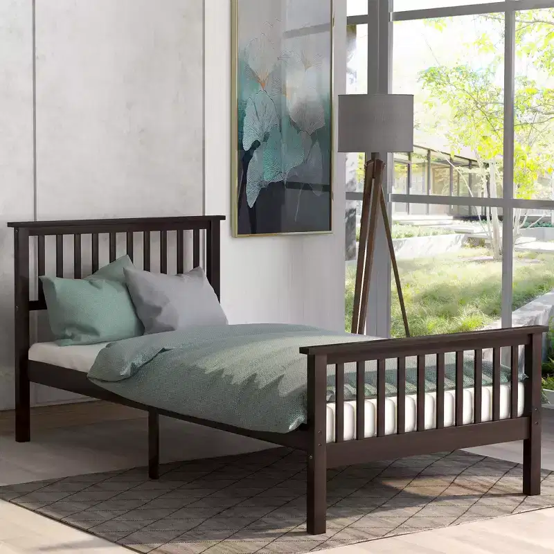 Wood Twin Size Platform Bed Frame with Headboard and Footboard for Kids Boys Girls Teens Adults