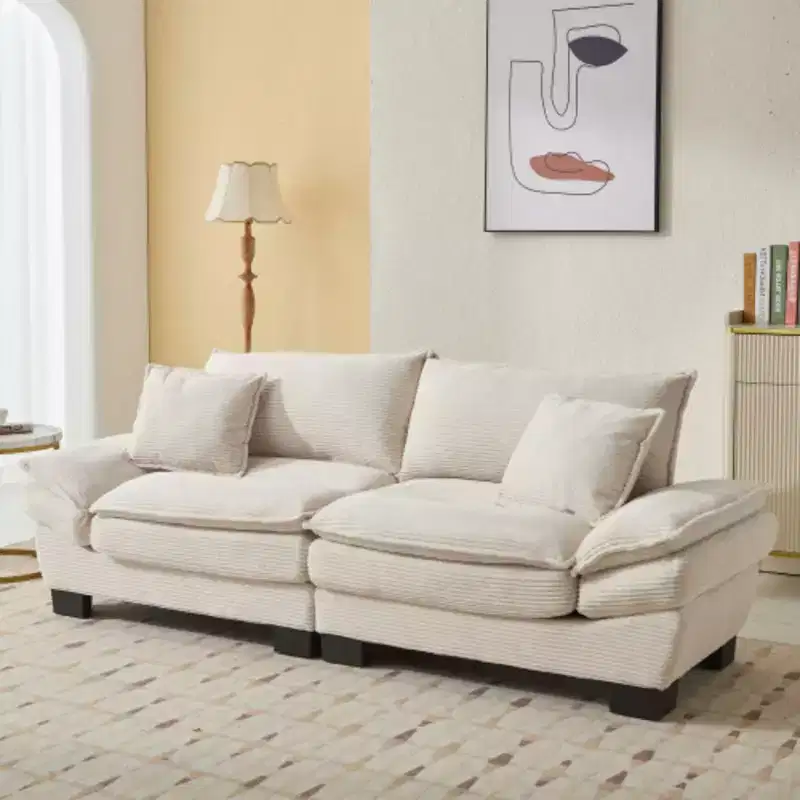 Stylish Corduroy Deep Seat Sofa: Loveseat Size with Pillows and Sleeper Function