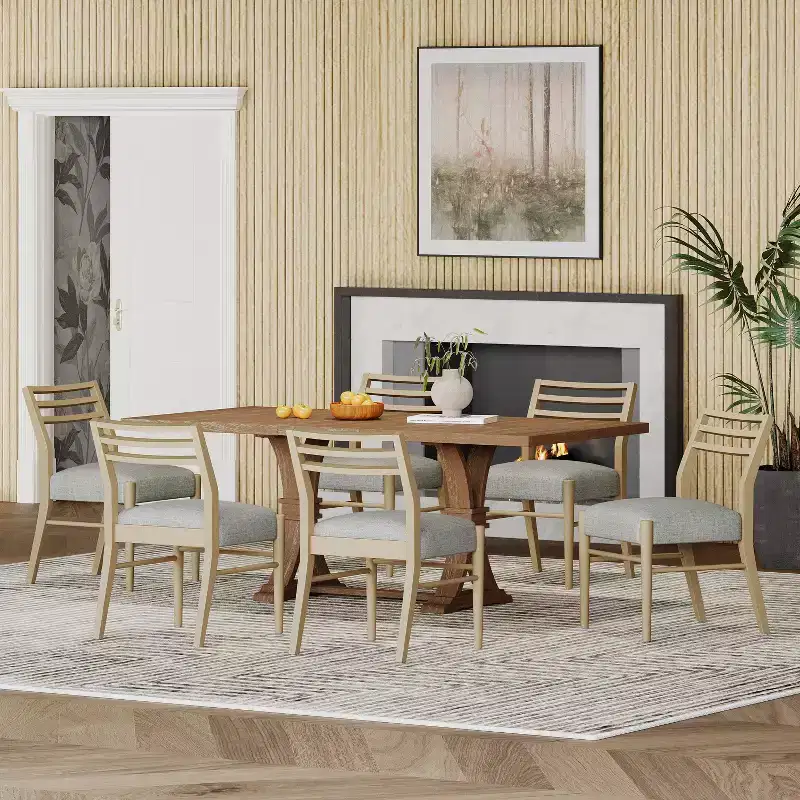 Christopher Knight Home Fernleaf 7 Pieces Farmhouse Upholstered Wood Expandable Dining Set