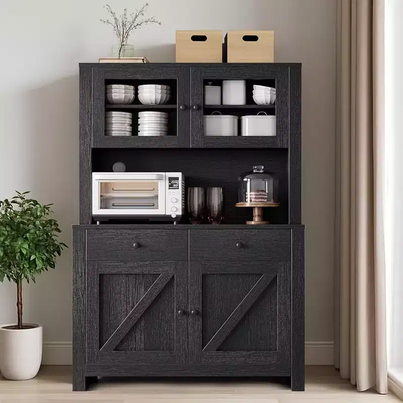 63 Kitchen Pantry Cabinet with Drawers,Hutch Cabinet with Storage,Microwave Stand,Adjustable Shelves,Freestanding Tall Pantry Storage for Dining Room