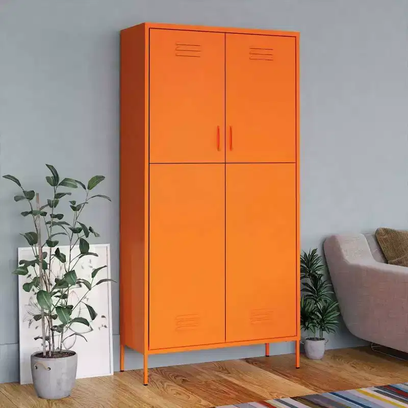 Wardrobe Orange Powder-Coated Steel Large Wardrobe Rectangular