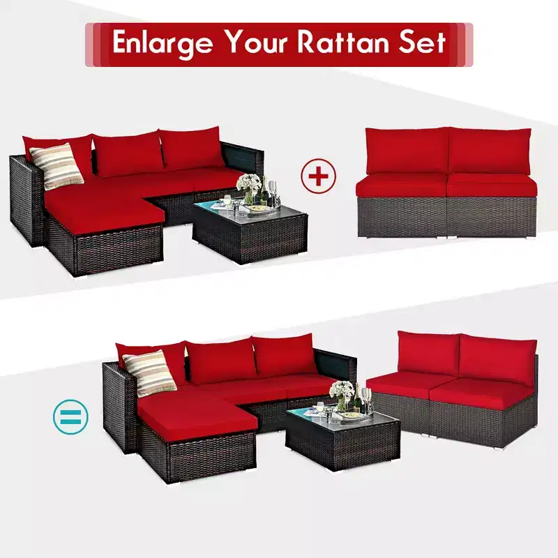 Costway 2PCS Patio Rattan Armless Sofa Sectional Conversation Furniture Set W/Cushion