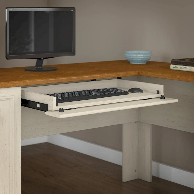 Fairview 60W L Shaped Desk with Hutch and Bookcase by Bush Furniture