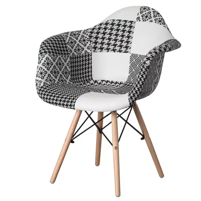 Mid-Century Modern Fabric Lined Armchair with Beech Wooden Legs