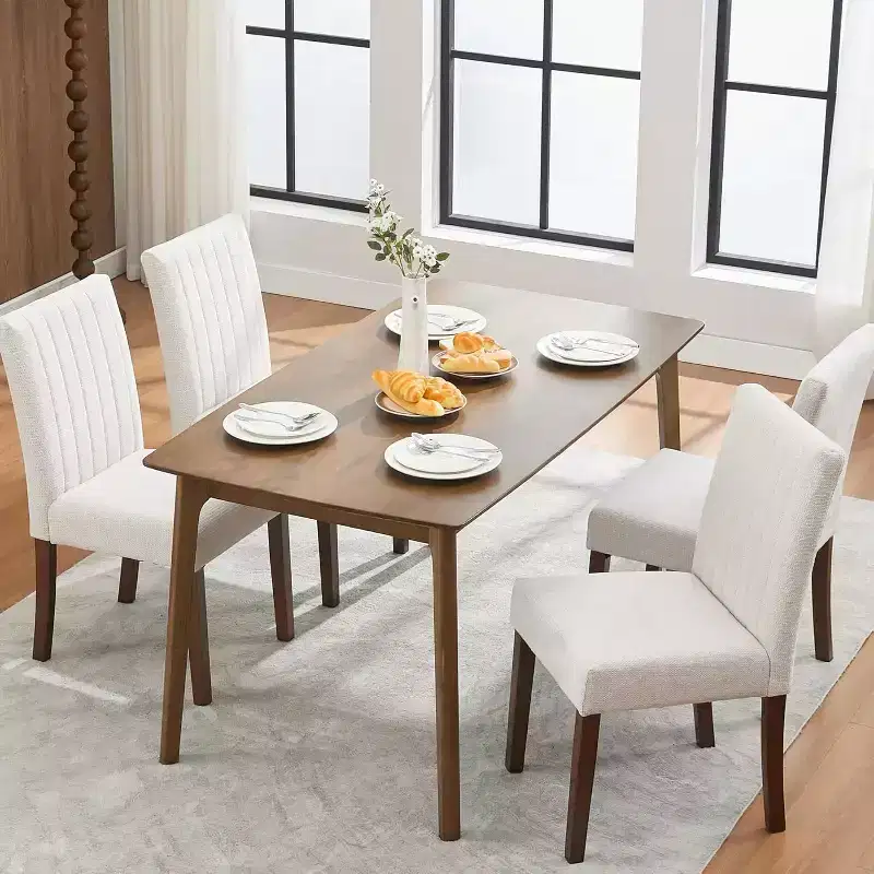 4-Piece Modern Fabric Dining Chair Set C Padded Seats with Wooden Legs, for Dining Rooms & Kitchens, White
