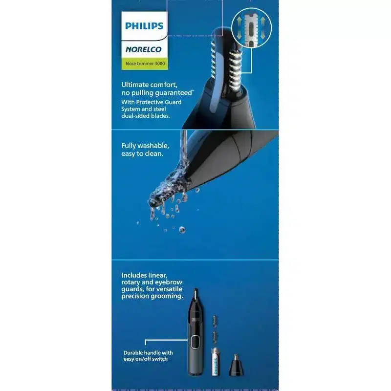 Philips Norelco Series 3000 Men's Nose/Ear/Eyebrows Electric Trimmer - NT3600/62: Battery Powered, Rotary Shaver, All Hair Types