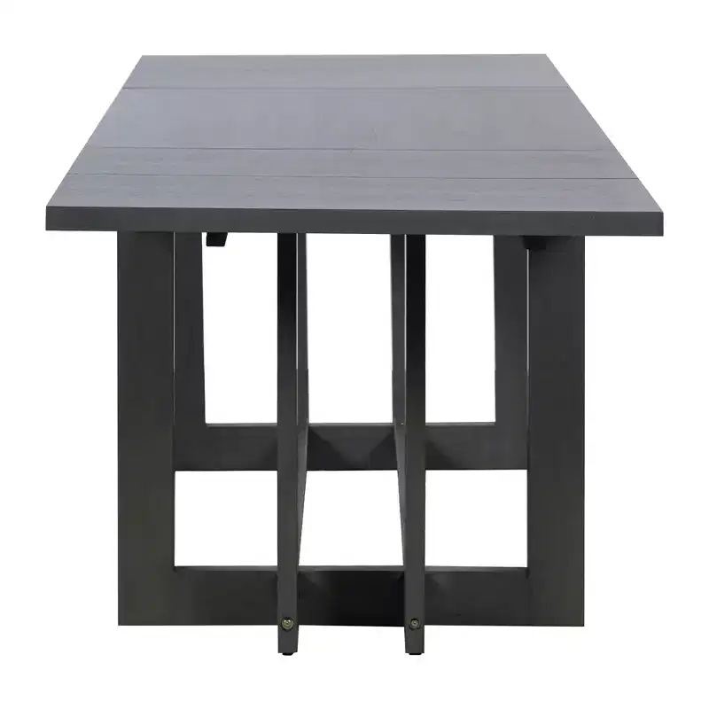 GDFStudio Ebony 82 Extendable Rubberwood Dining Table with Two 12'' Removable Leaves and Trestle Legs