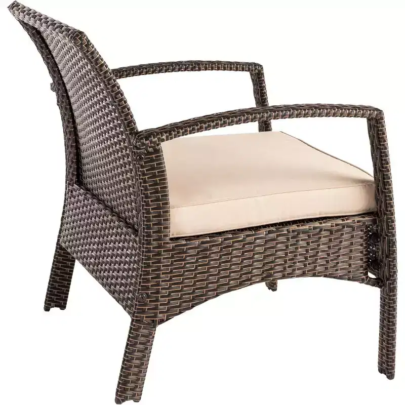 Balkene Home 62776 Bondi Armchair All Weather Lightweight & Durable Outdoor Seating Wicker Low Maintenance Khaki Cushion Included - Mocha