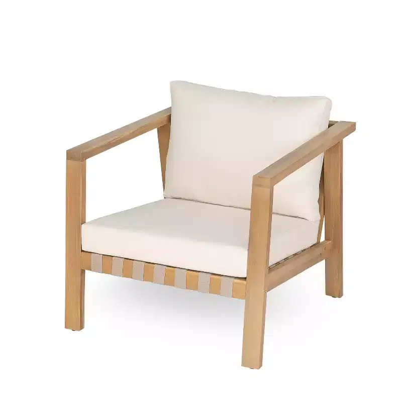 Christopher Knight Home Fraser Patio Slat Design Acacia Wood Club Chair with Cushion, Beige/Light Teak