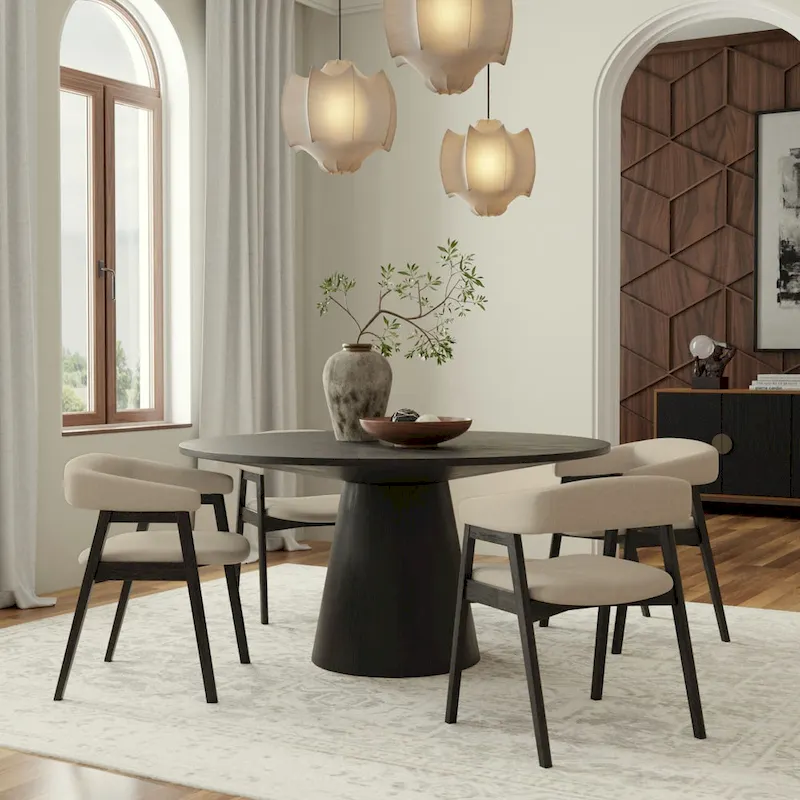 Curved Back Upholstered Dining Chairs, Set of 2