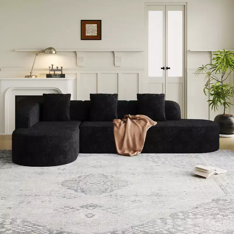 GDFStudio Lenhart Curved Modular L-Shaped Fabric Sofa with Extra-Wide Chaise Lounge
