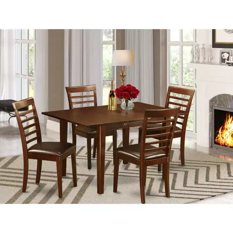 Vintage Dinette Set - 5 Piece Table & Chair Set - Rectangular Kitchen Table with Storage Leaf - Saddle Brown Finish