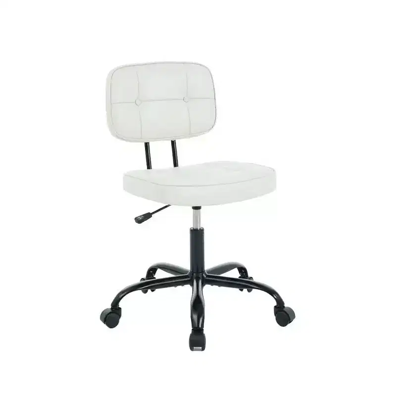 Armless PU Leather Office Chair, Thickened Cushion Roller Chair for Small Home Spaces