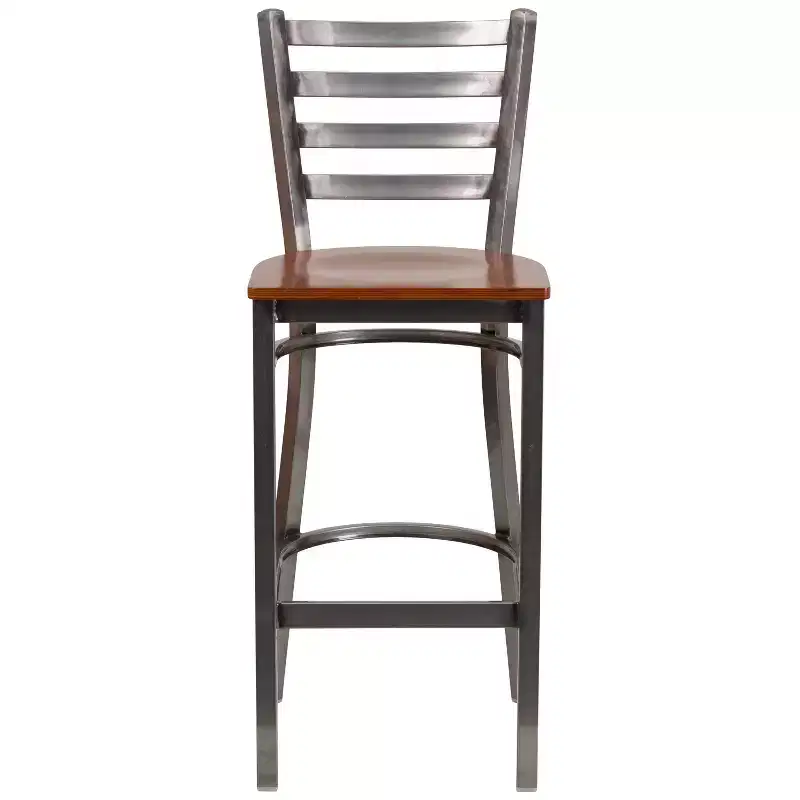 2 Pack Clear Coated Ladder Back Metal Restaurant Barstool