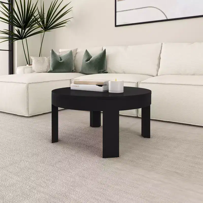 Plank+Beam Solid Wood Contour Round Coffee Table, 30 Coffee Table, Coffee Tables for Living Room, Modern Center Table for Small Spaces