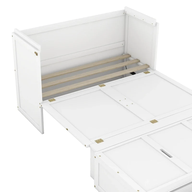Full Pine Murphy Bed with USB & Drawer