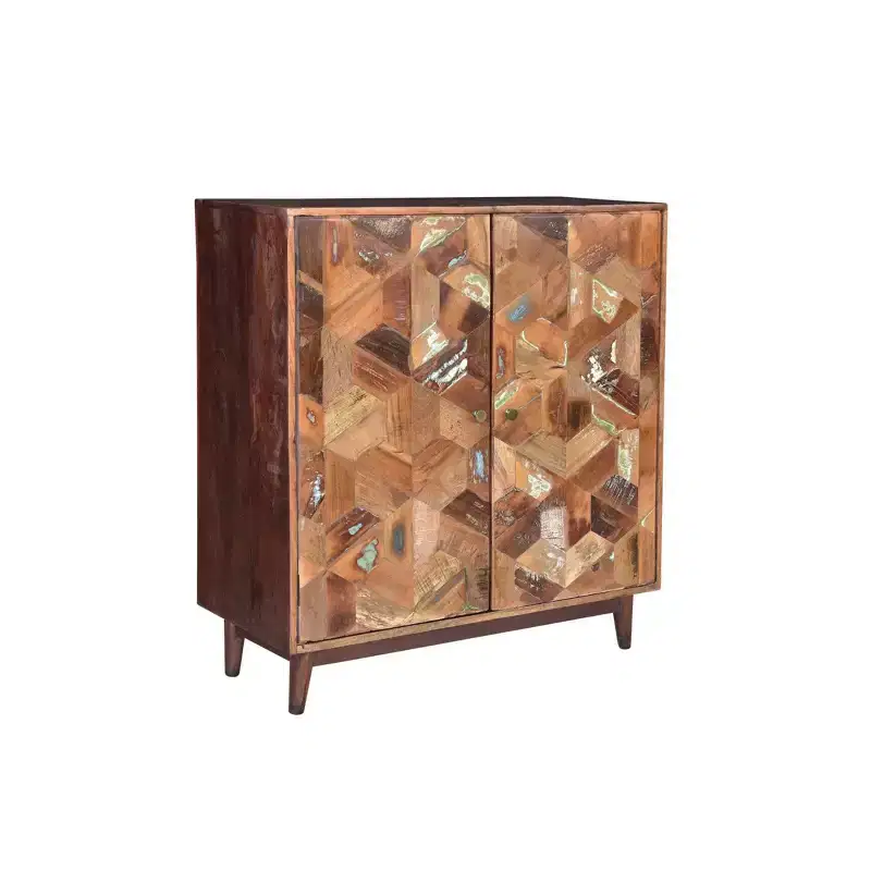 Chevron 2 Door Wooden Cabinet Brown - Timbergirl: Carved Details, No Assembly, 40" Wide