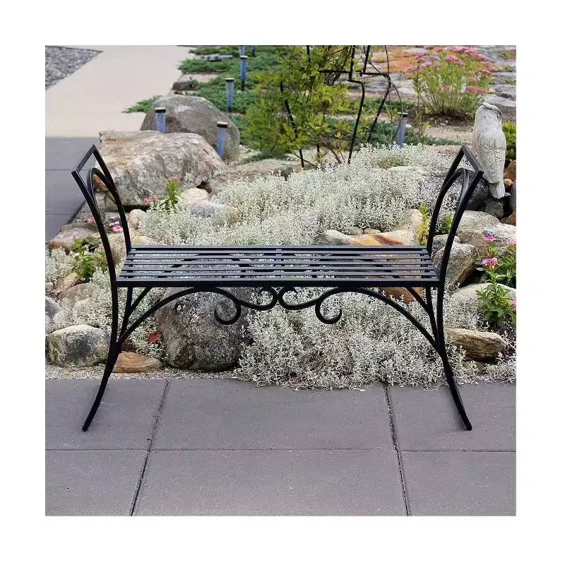 26.5" Wrought Iron Curved Arbor Bench Black - ACHLA Designs: Patio Seating, No Assembly Required