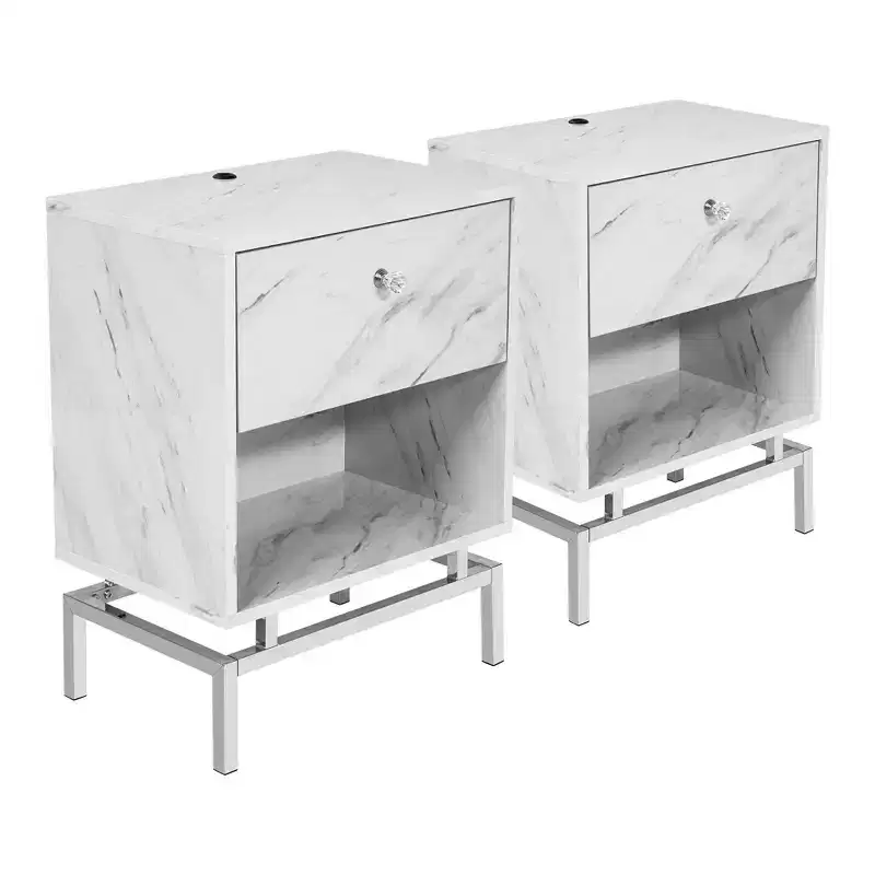 Set of 2 Rupelt End Table Sets with USB Port Antique White - miBasics
