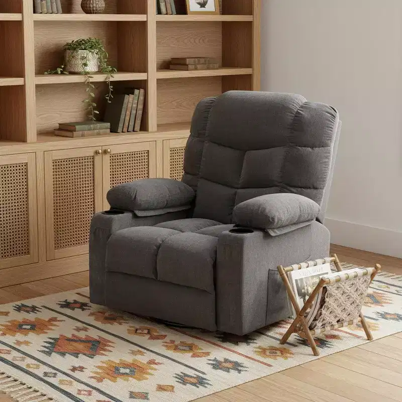 37 Gray Faux Leather Heated Massage Lift Assist Recliner With USB