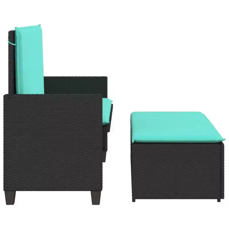 vidaXL Patio Bench with Cushions and Footstool Brown Poly Rattan