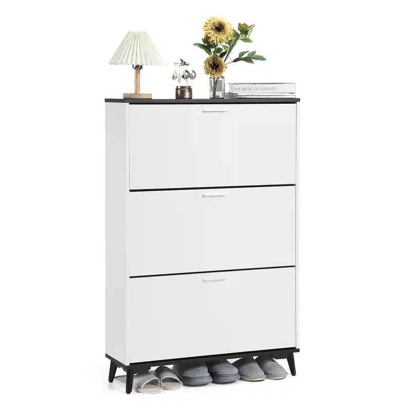3 Flip Drawers Modern Shoe Storage Cabinet , Slim Wooden Shoe Organizer for Hallways, Closets, Apartments, Easy to Assemble