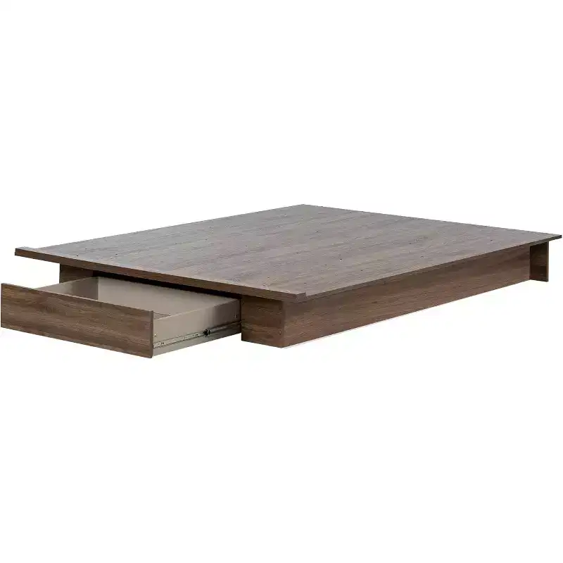 HomeStock 8.5 in.H Adjustable (Full to Queen) Size Brown with Storage Beds made of Particle Board Bed Frame