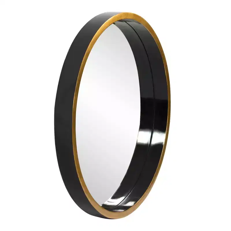 Howard Elliott 24" Round Black/Gold Trimmed Wood Framed Decorative Brando Wall Mirror: Modern Style, No Assembly Required