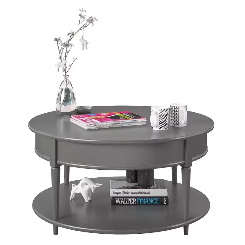 Round Two-Shelf Coffee Table, Gray