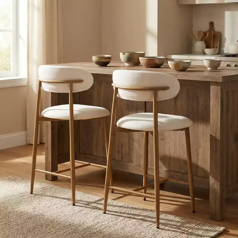 Counter Height Bar Stool with Upholstered Seat & Metal Legs, 26.3