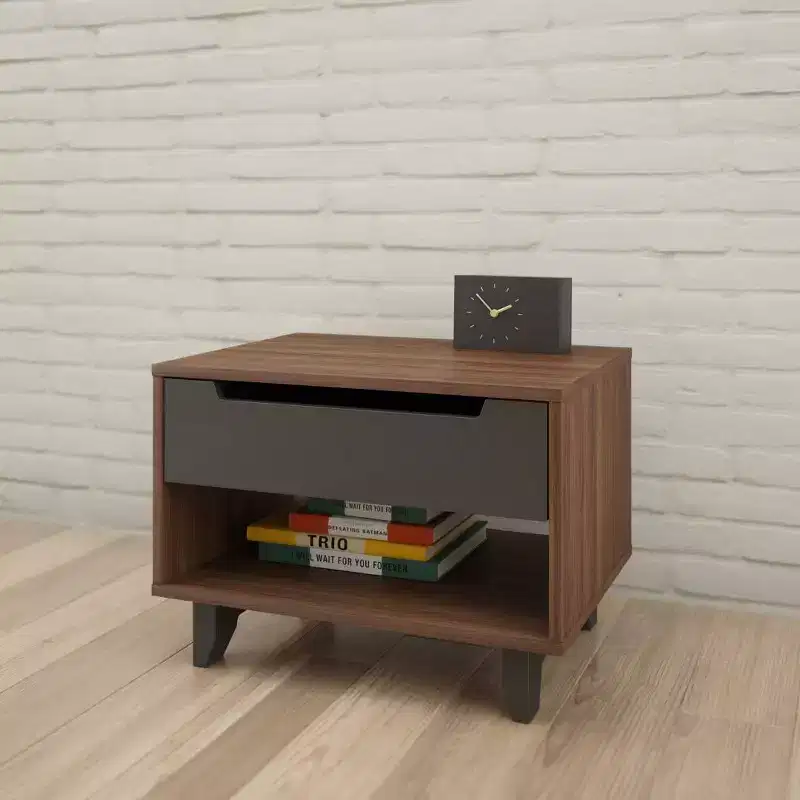 Open Shelf 1 Drawer Nightstand