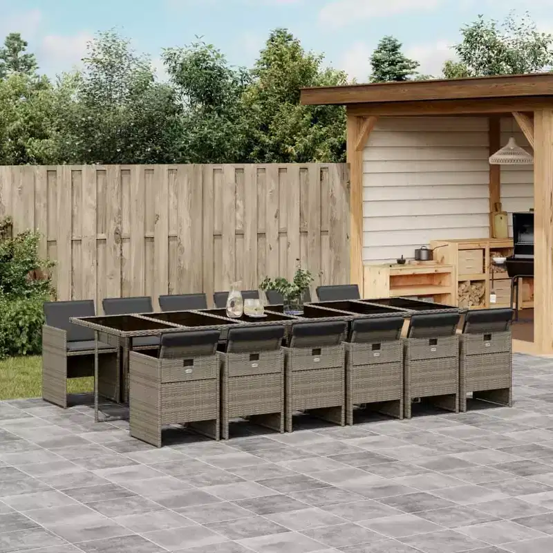 vidaXL Patio Dining Set with Cushions Garden Table and Chair Gray Poly Rattan