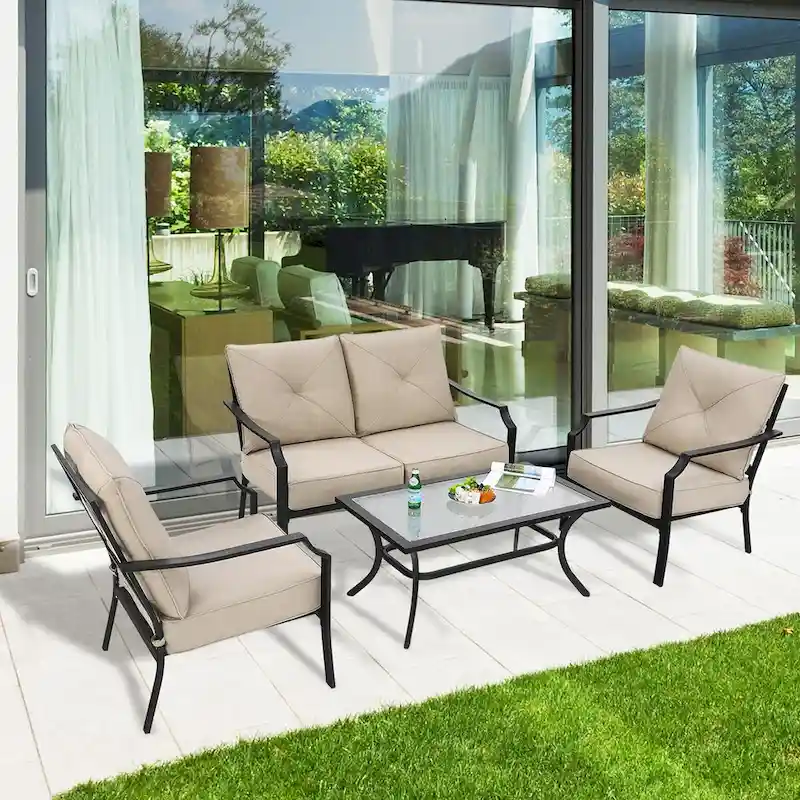 4 PCS Patio Furniture Set Cushion Sofa Loveseat Sectional Garden Deck - 54 x 33 x 34