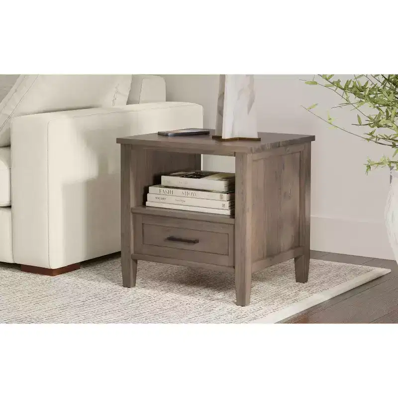 SOLID WOOD 20 inch Wide Rectangle Transitional End Table