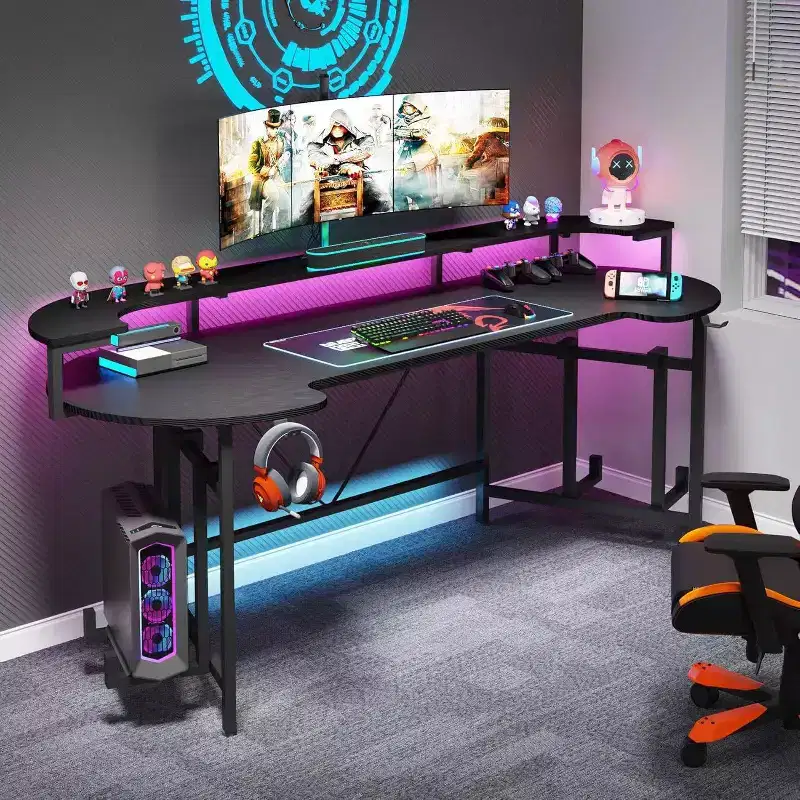 LITTLE TREE 74.8" LED Gaming Desk Black
