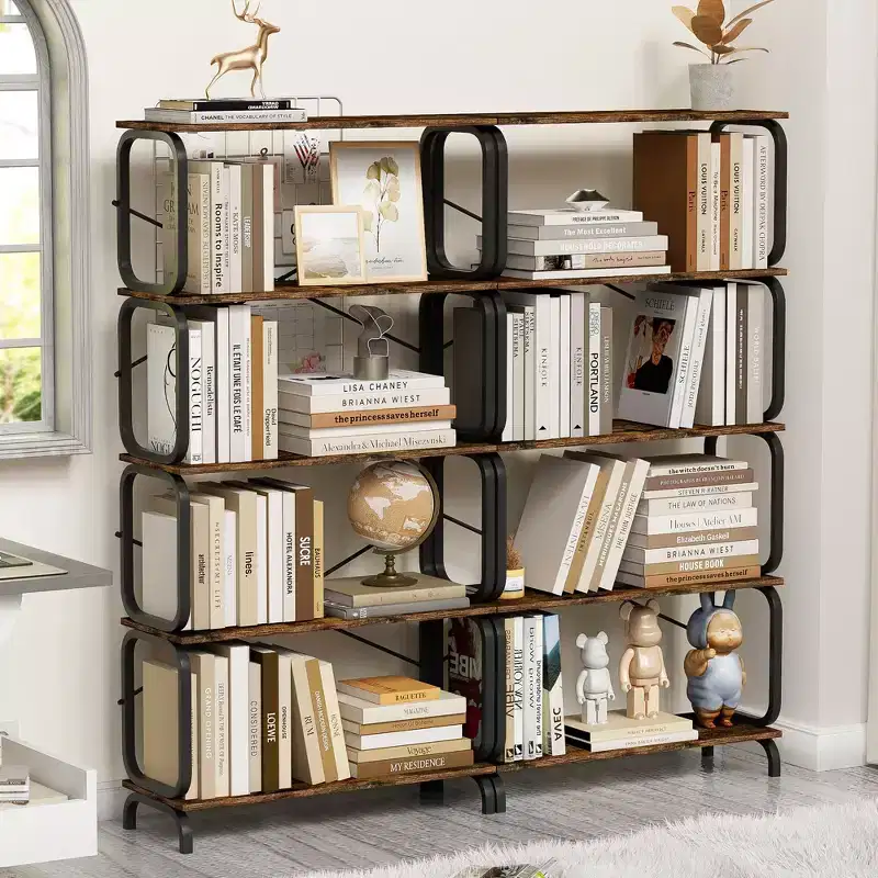 VIYET 6311.863 5-Tier Industrial Bookshelf - Rustic Brown MDF+Iron Frame, Anti-Tipping