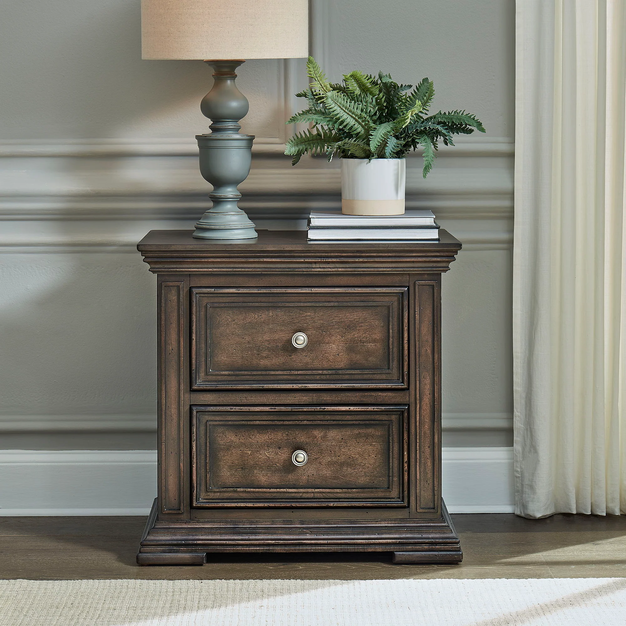 2 Drawer Night Stand w/ Charging Station — 0 lb - 2 Drawer Night Stand With Charging Station - Graystone 30