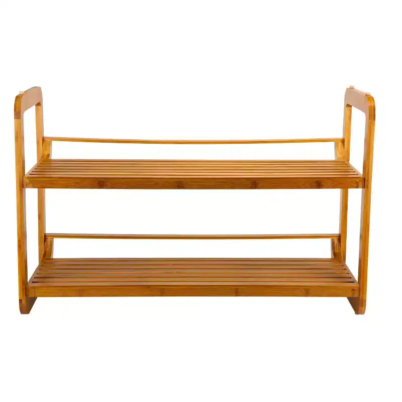 2-Tier Stackable Bamboo Shoe Rack Holds 6 Pairs Tan