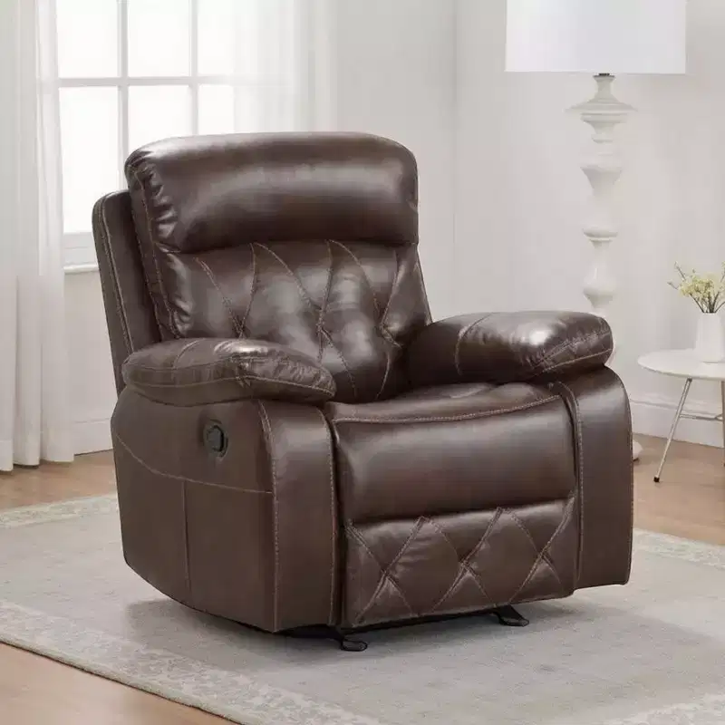 Manual Glider Recliner Chair with Pillow Top Arms - Brown Faux Leather