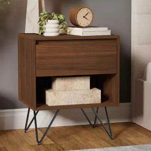 20 inch Wide Industrial Modern Nightstand in Walnut
