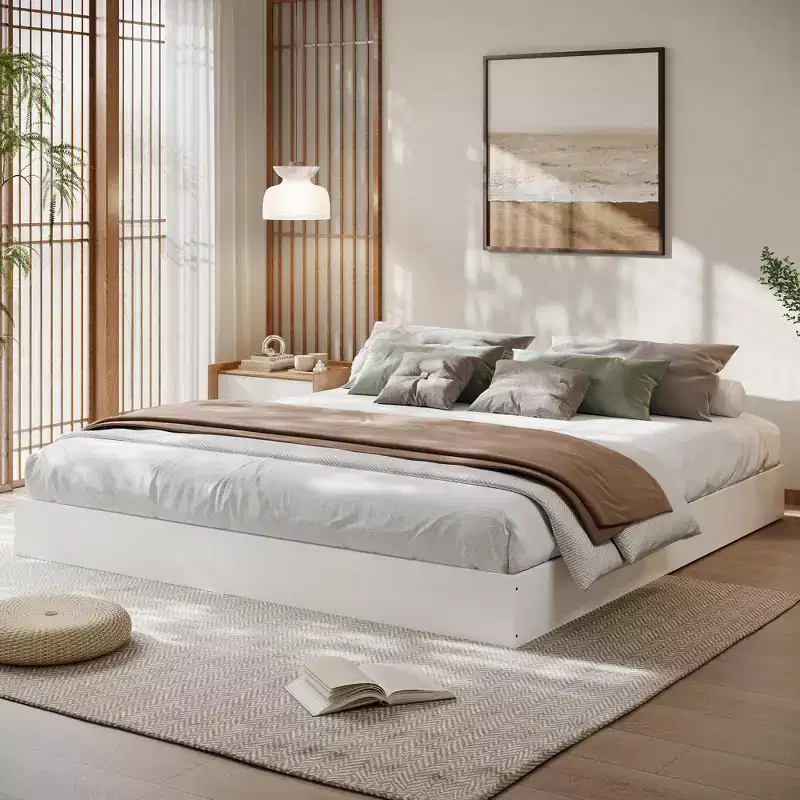 King Size Wood Platform Bed Frame with Slats Support, No Headboard, Box Spring-Free Design, Floorstanding, Walnut Finish