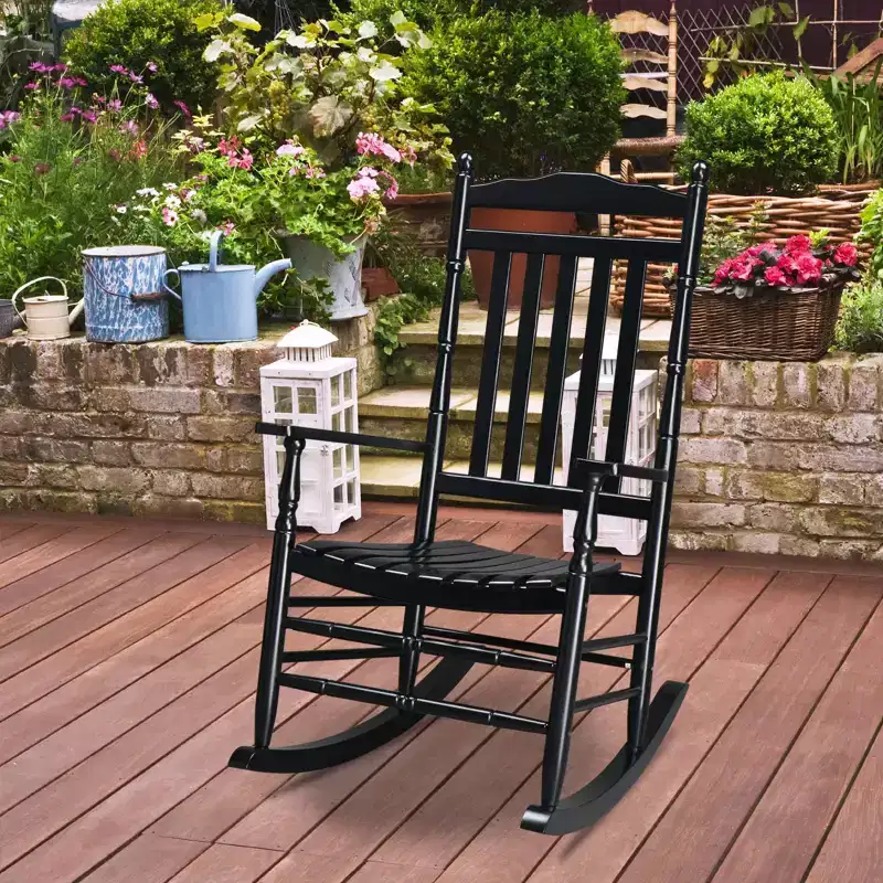 Karl Home | 27 in. Elegant Solid Wood Patio Rocking Chair