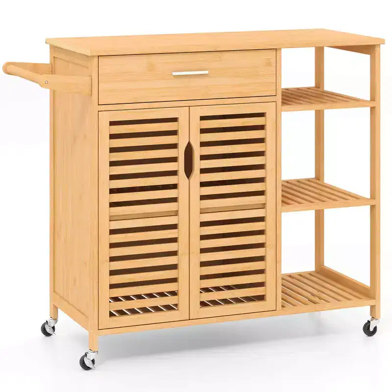 Costway 35.5 Kitchen Island Cartwith Lockable Wheels Drawer Open Shelves Towel Bar