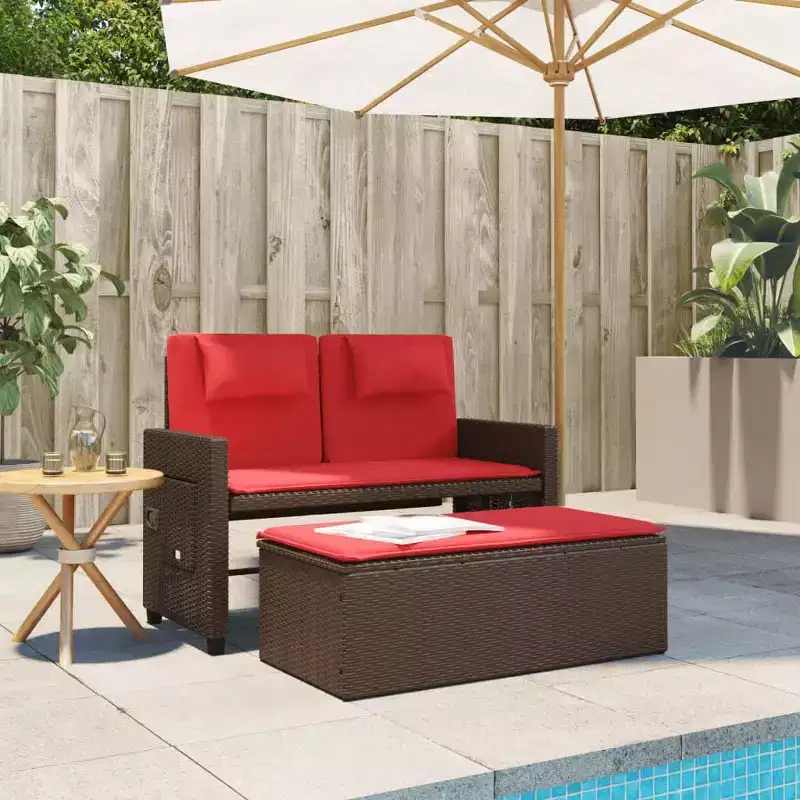 vidaXL Reclining Patio Bench with Cushions Seating Poly Rattan