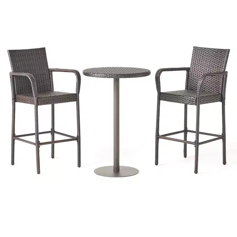 GDFStudio Barnby Outdoor Wicker and Iron 3 Piece Bar Set