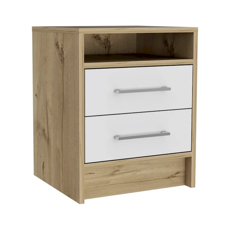 TUHOME Eter 2-Drawer Nightstand End Table with Metal Handles and Open Shelf