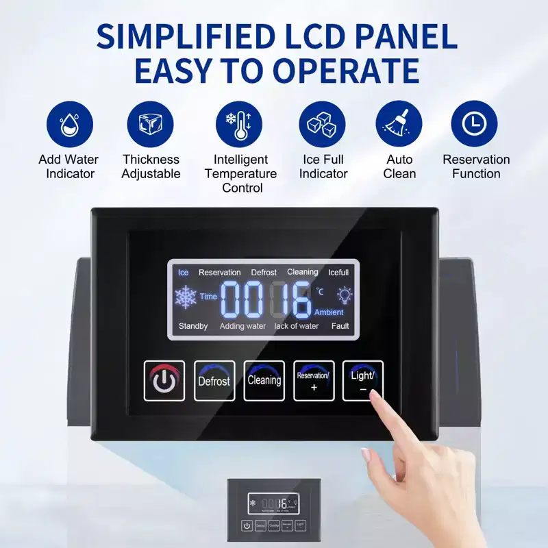 Denjol Commercial 90-Cube Ice Maker with LCD Display - 250 lbs/24H, Energy Efficient, Stainless Steel Construction