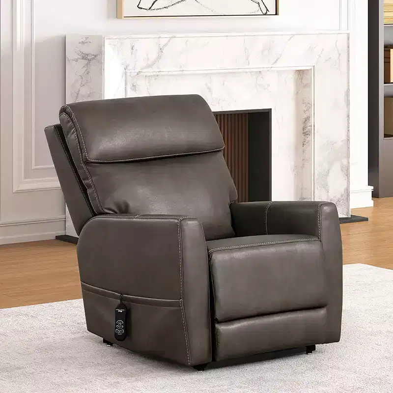Leatherette Powered Recliner Lift Chair with Zone Heating and Adjustable Headrest, Gray