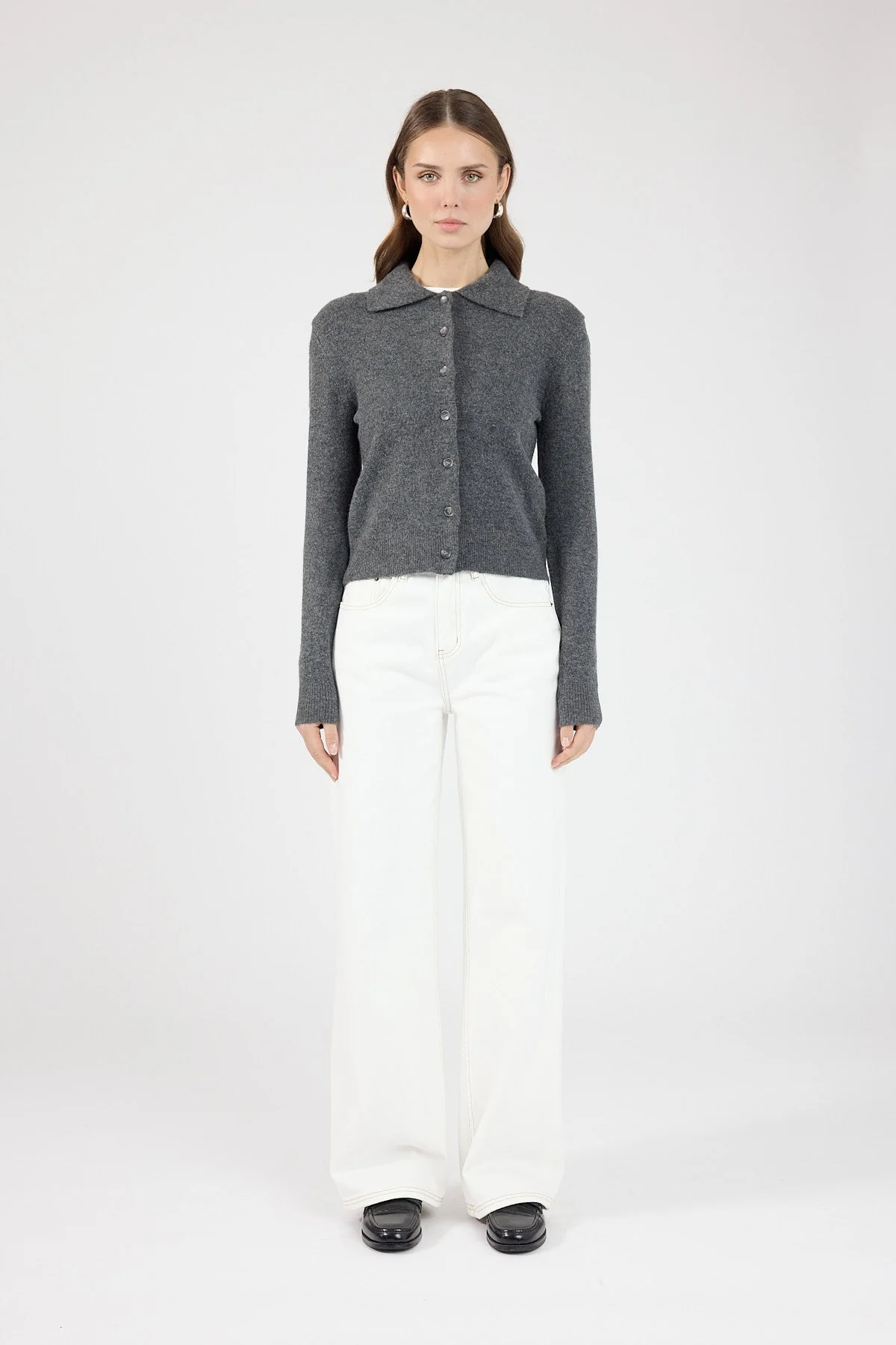 Collared Knit Cardigan Charcoal