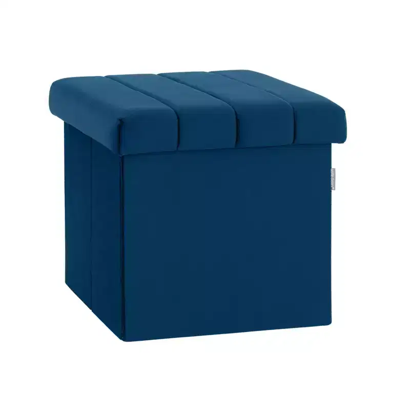 Blue Velvet Cushioned Accent Storage Ottoman, 15.7